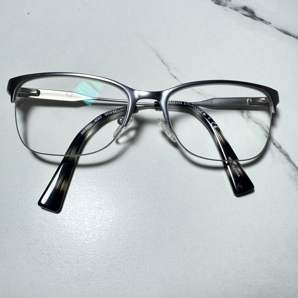 Armani Exchange AX 1023 6043 Matte Silver Semi Rimless Eyeglass Frames 53-17-140